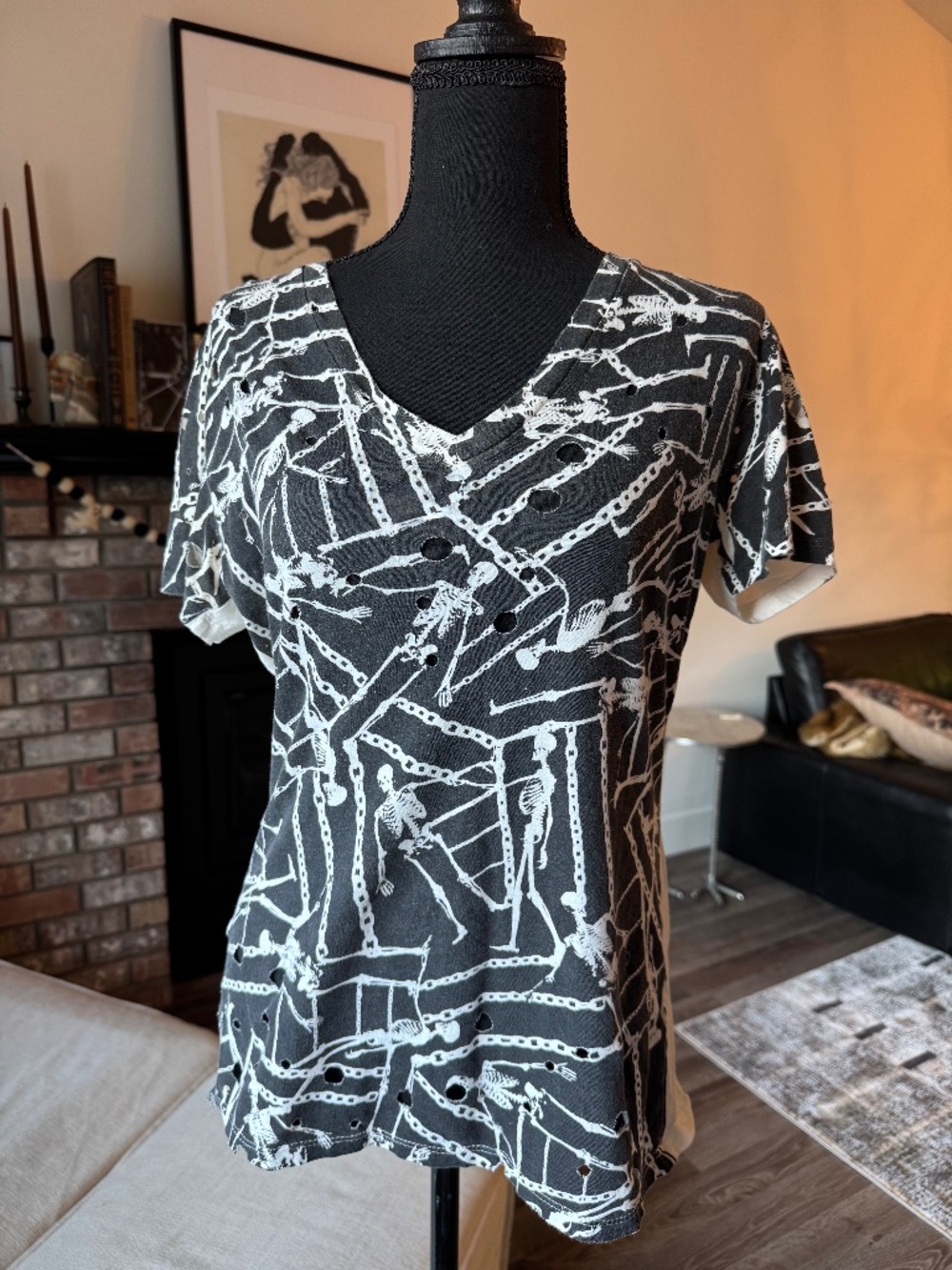 Tripp NYC Holy Tee Skeleton Distressed Top Size S